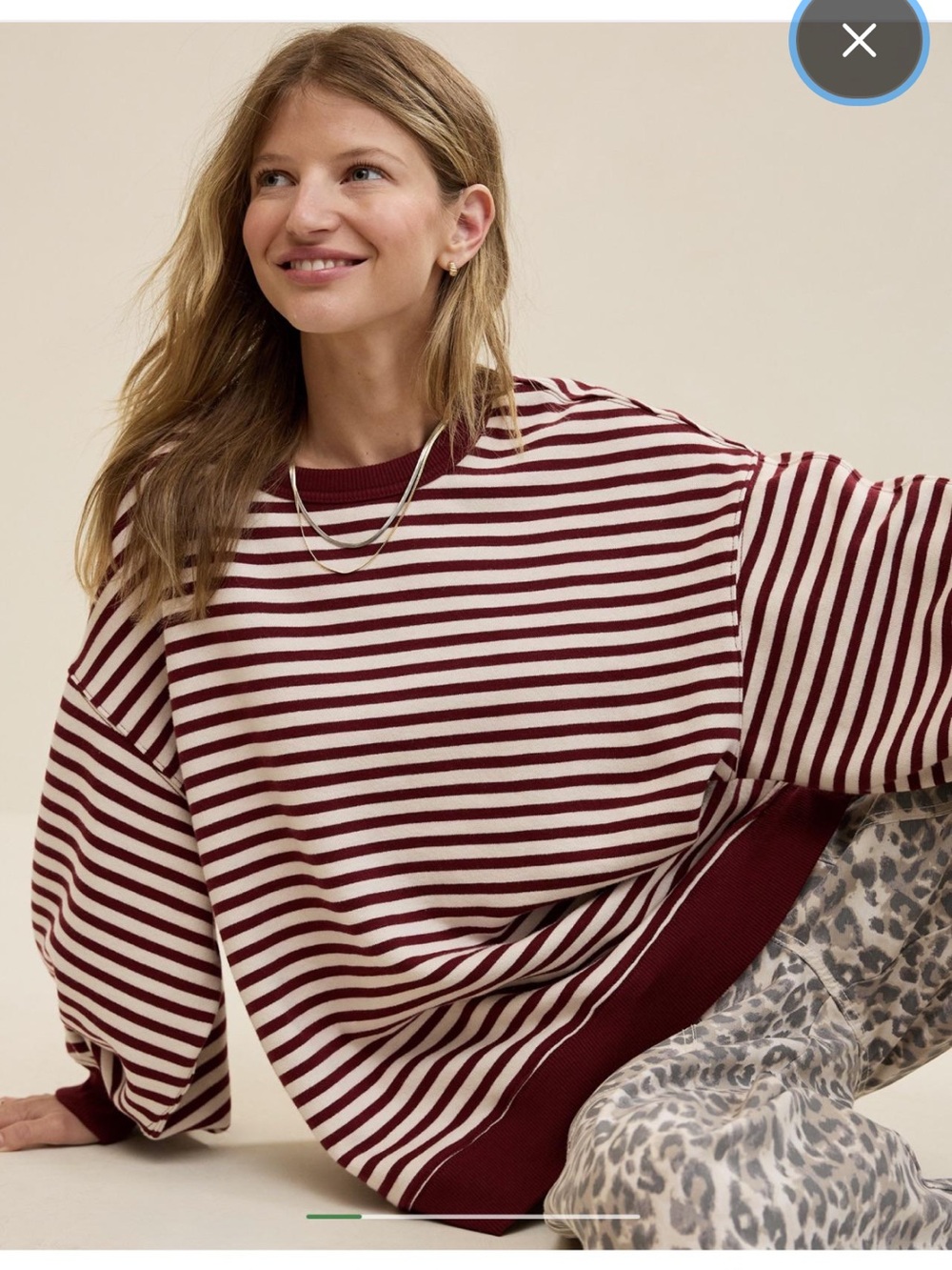 Aerie Tres Chic Striped Sweatshirt Women’s Medium Deep Cherry Oversized